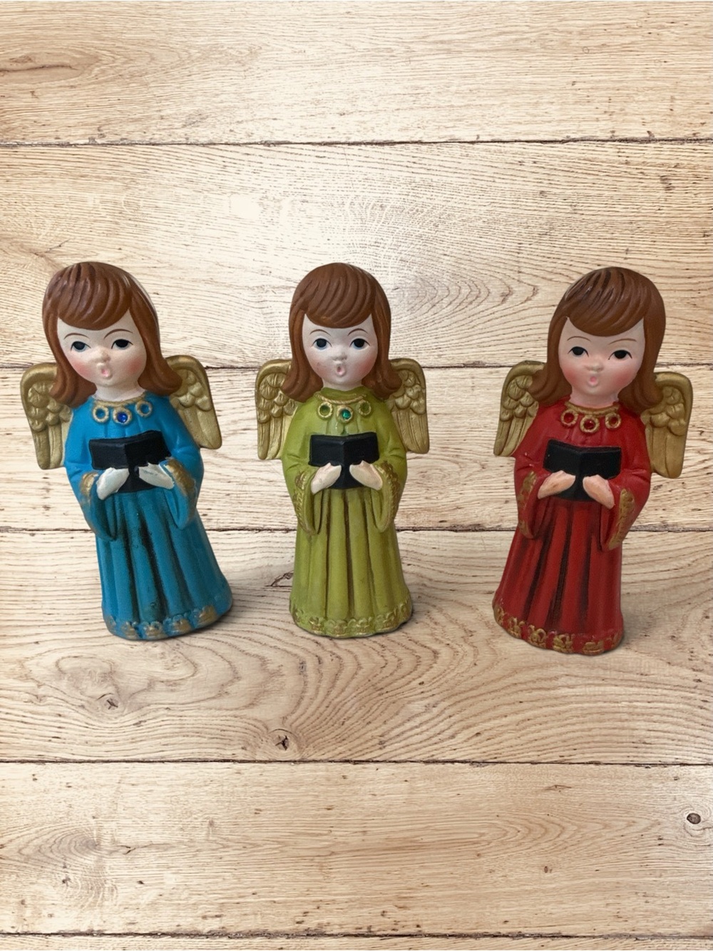Vintage ARCO Japan Porcelain Choir Angels Set 3 MCM Christmas Kitsch